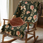 Personalized Moss Green Floral Blanket