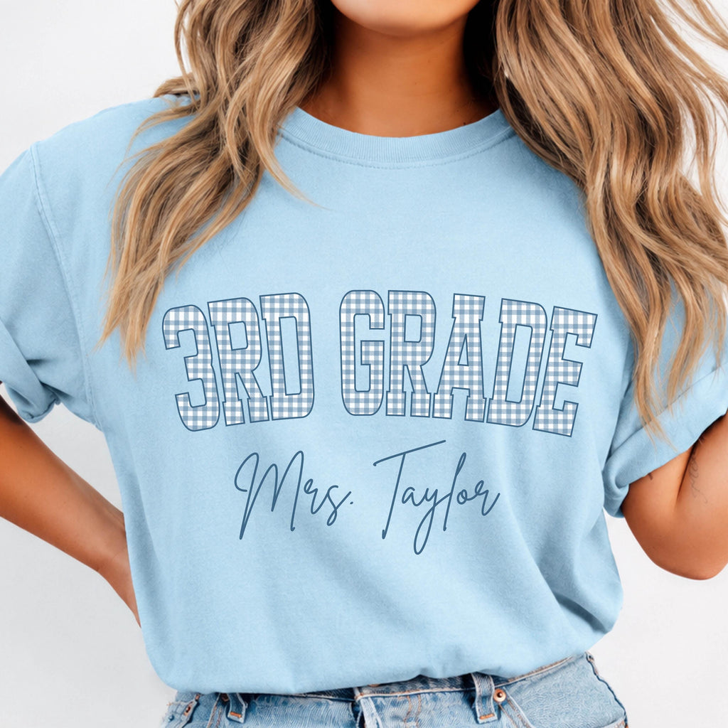 Gingham Teacher Name Tshirt