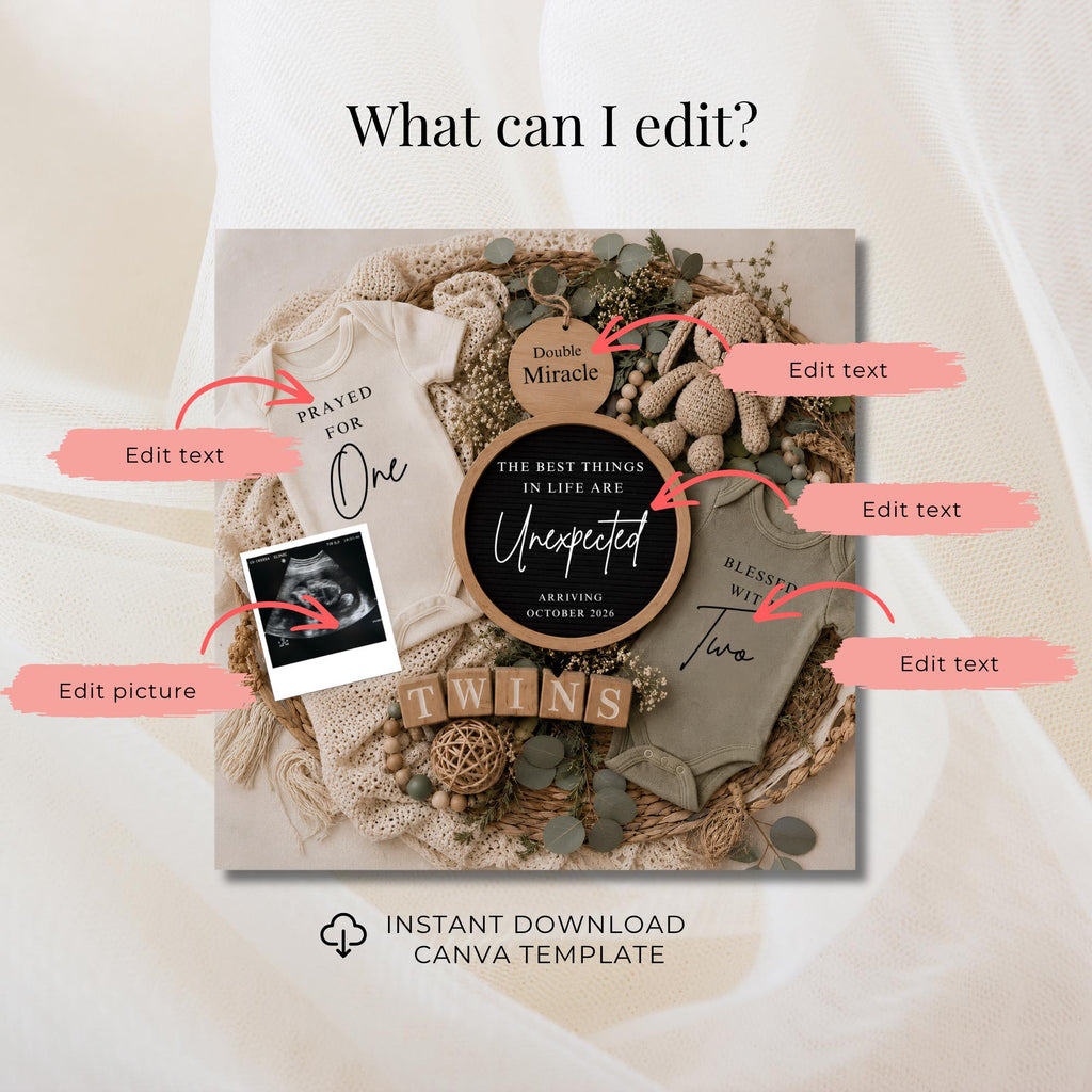 Digital Twins Pregnancy Announcment Template