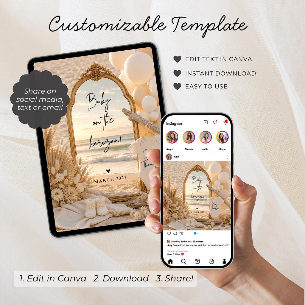 Digital Beach Pregnancy Announcment Template