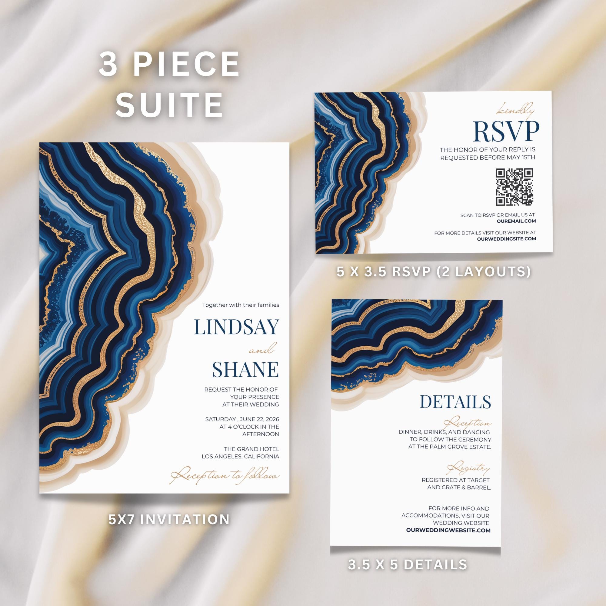 Blue Watercolor Wedding Invitation Template