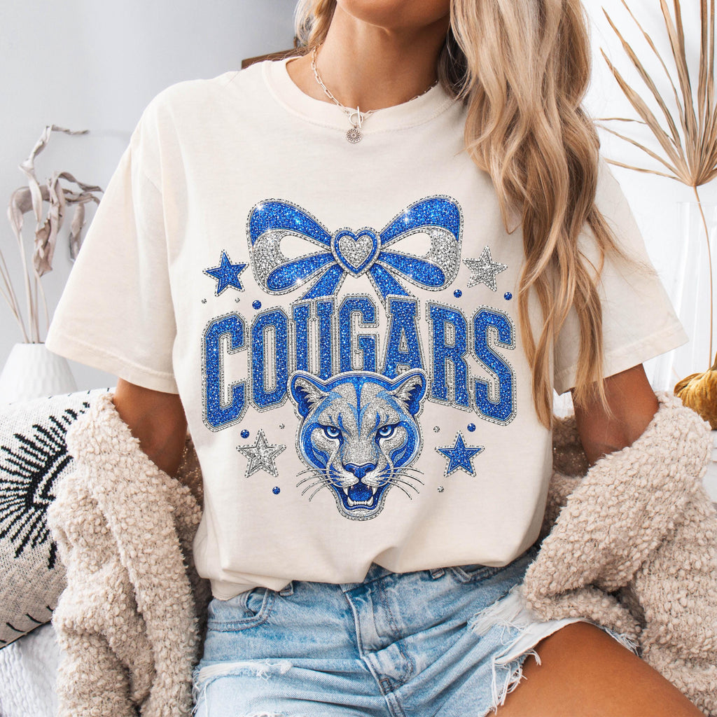 Faux Glitter Cougars Mascot Shirt