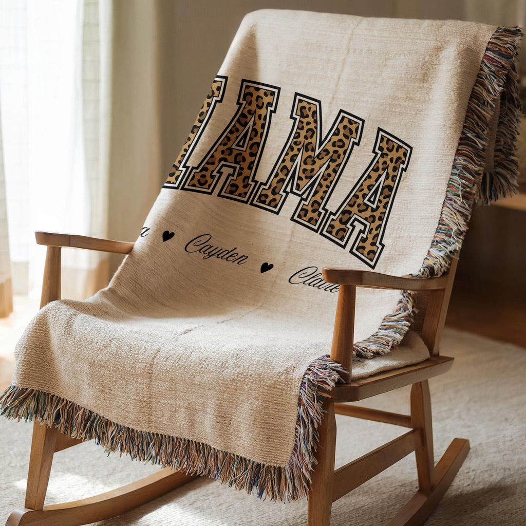 Personalized Leopard Print Mama Blanket with Names
