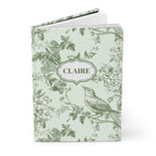 Personalized Toile Bird Journal - Green Chinoiserie Grandmillenial Custom Notebook