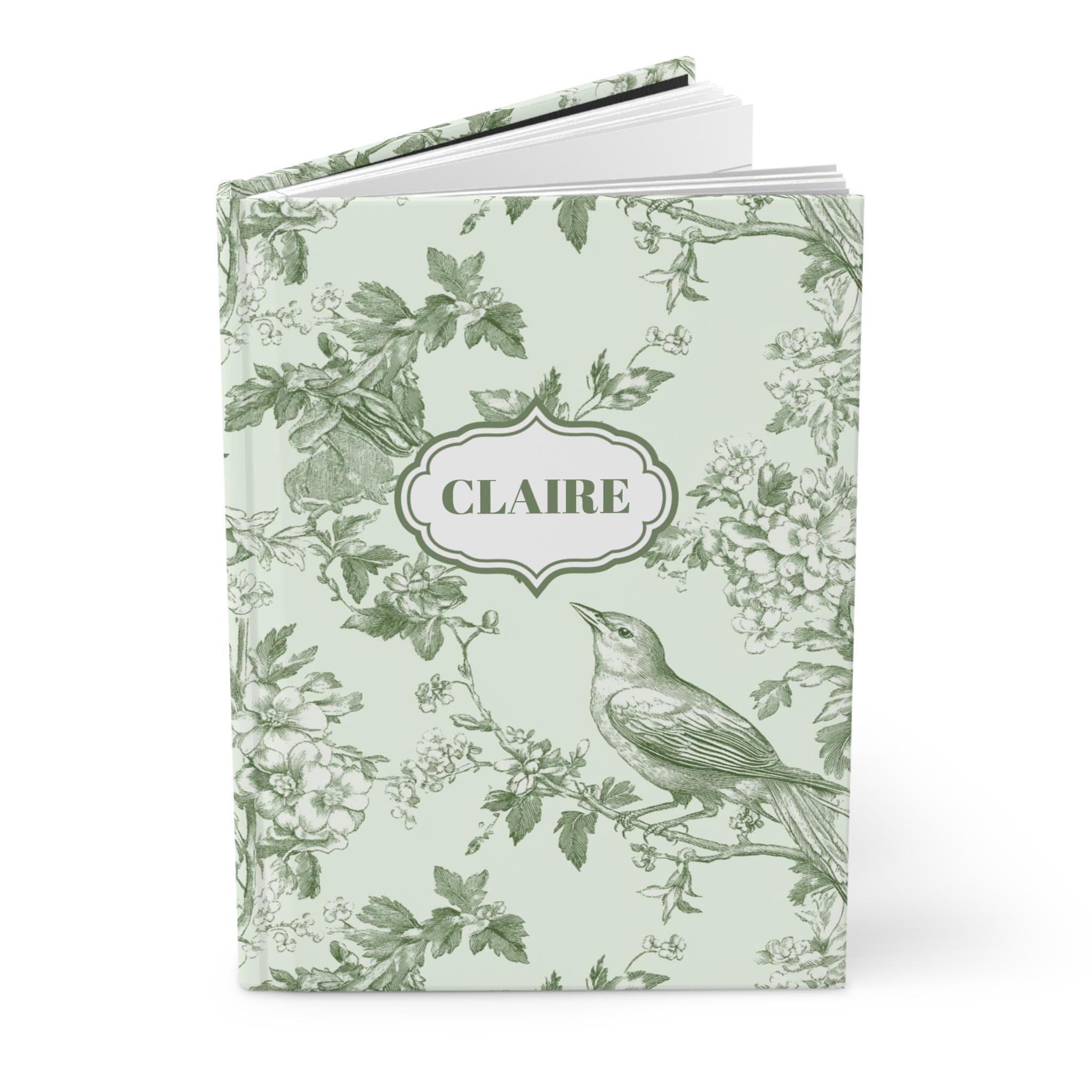 Personalized Toile Bird Journal - Green Chinoiserie Grandmillenial Custom Notebook