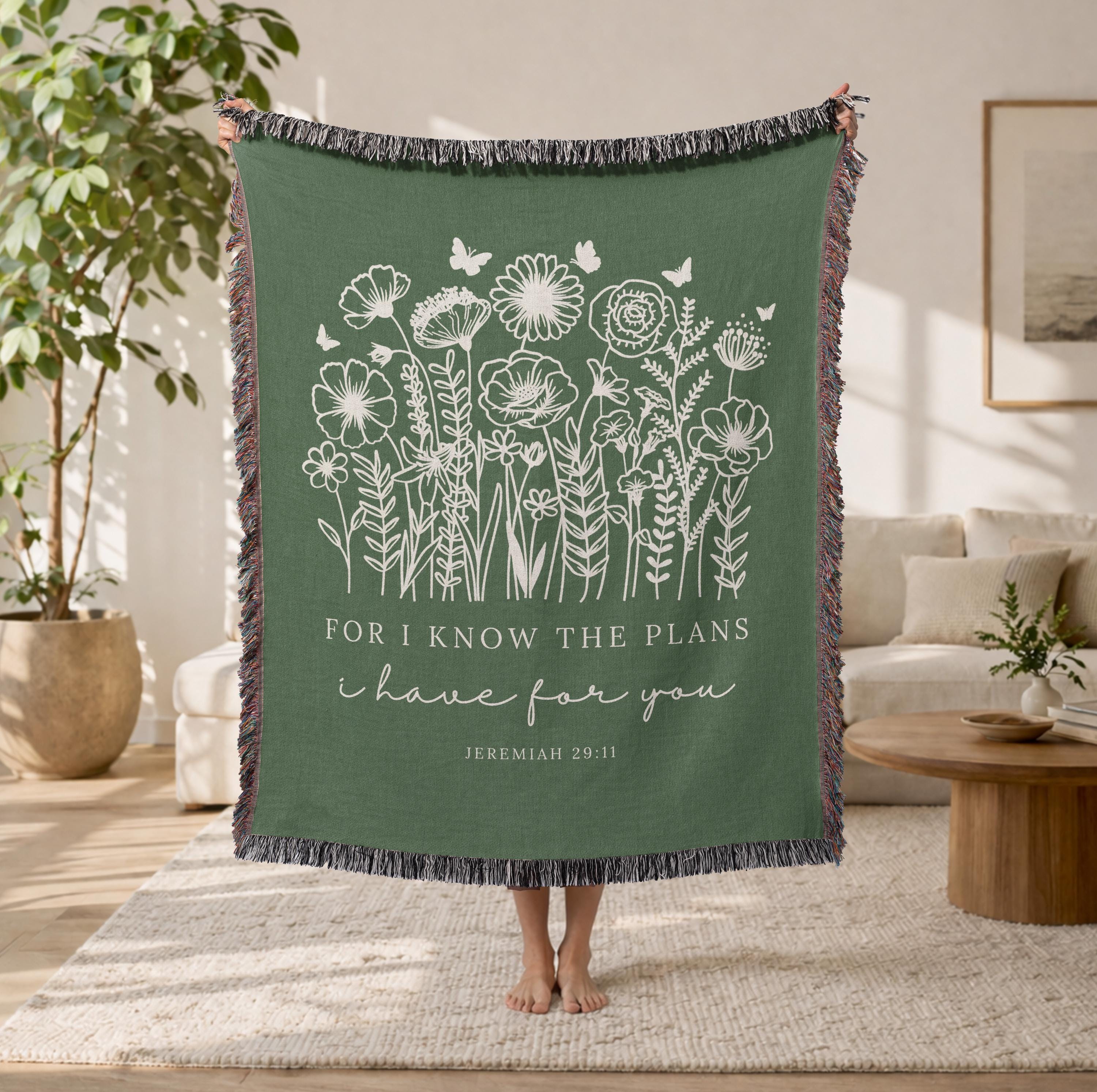 Woven Blanket Christian Gift for Women Jeremiah 29:11 Faith Inspirational Throw Blanket Scripture Gift Sympathy Healing Gift Floral Blanket