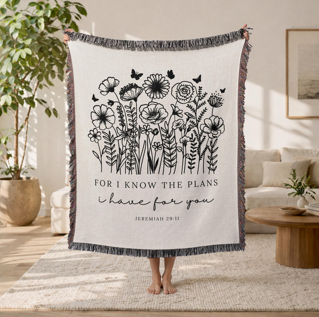Woven Blanket Christian Gift for Women Jeremiah 29:11 Faith Inspirational Throw Blanket Scripture Gift Sympathy Healing Gift Floral Blanket