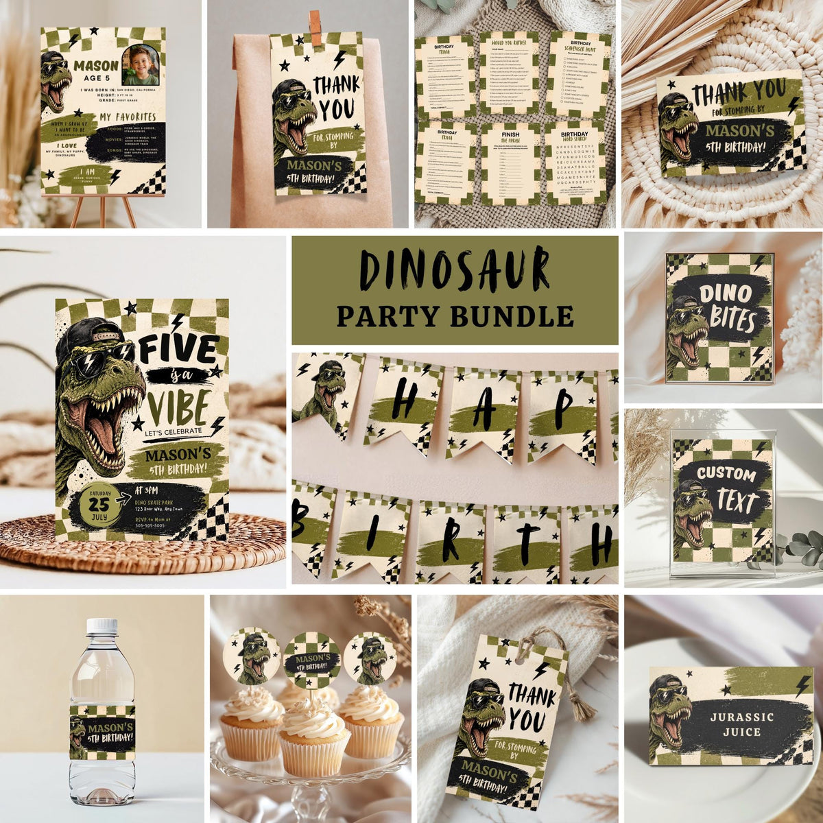 Five is a Vibe Dinosaur Birthday Bundle