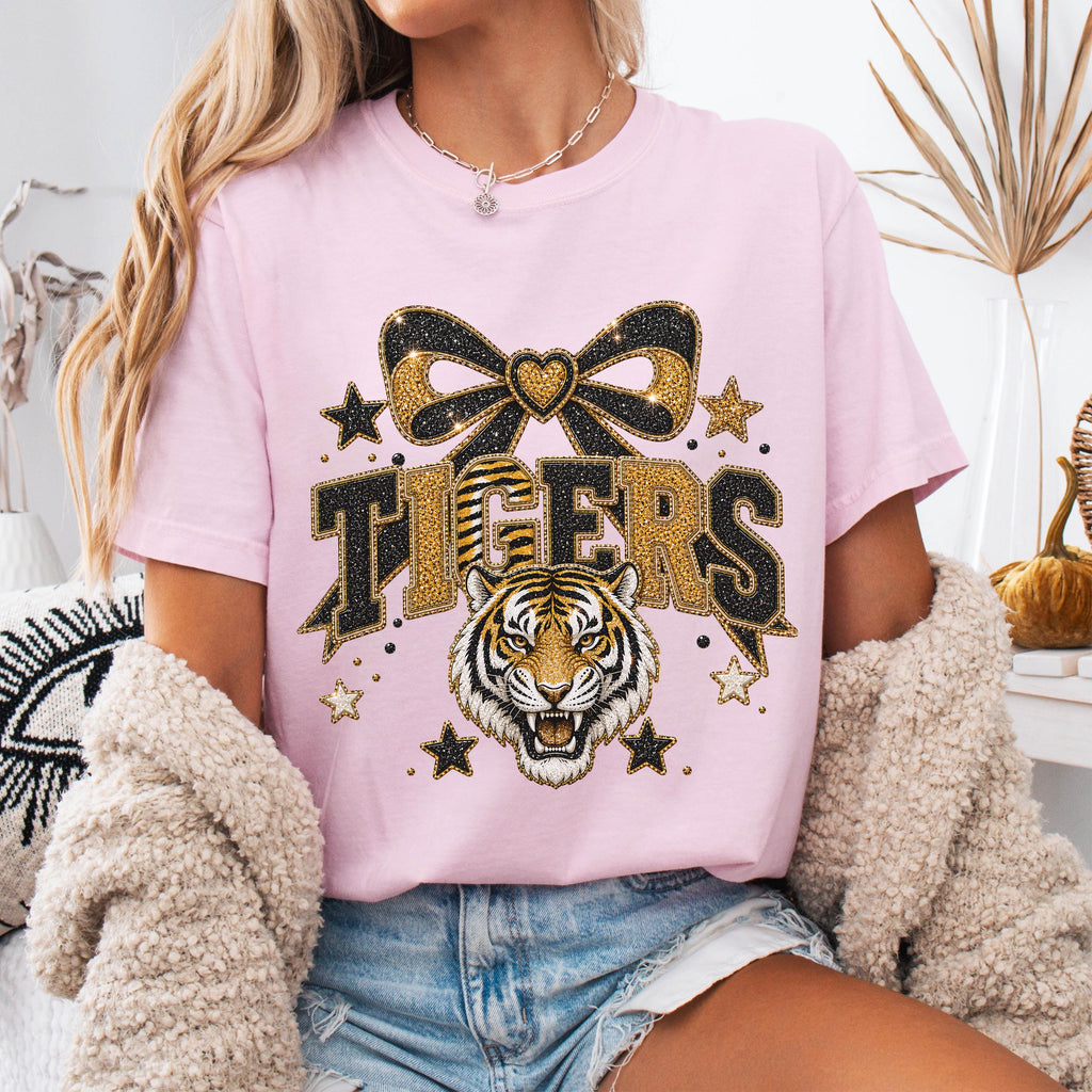 Faux Glitter Tigers Mascot Shirt