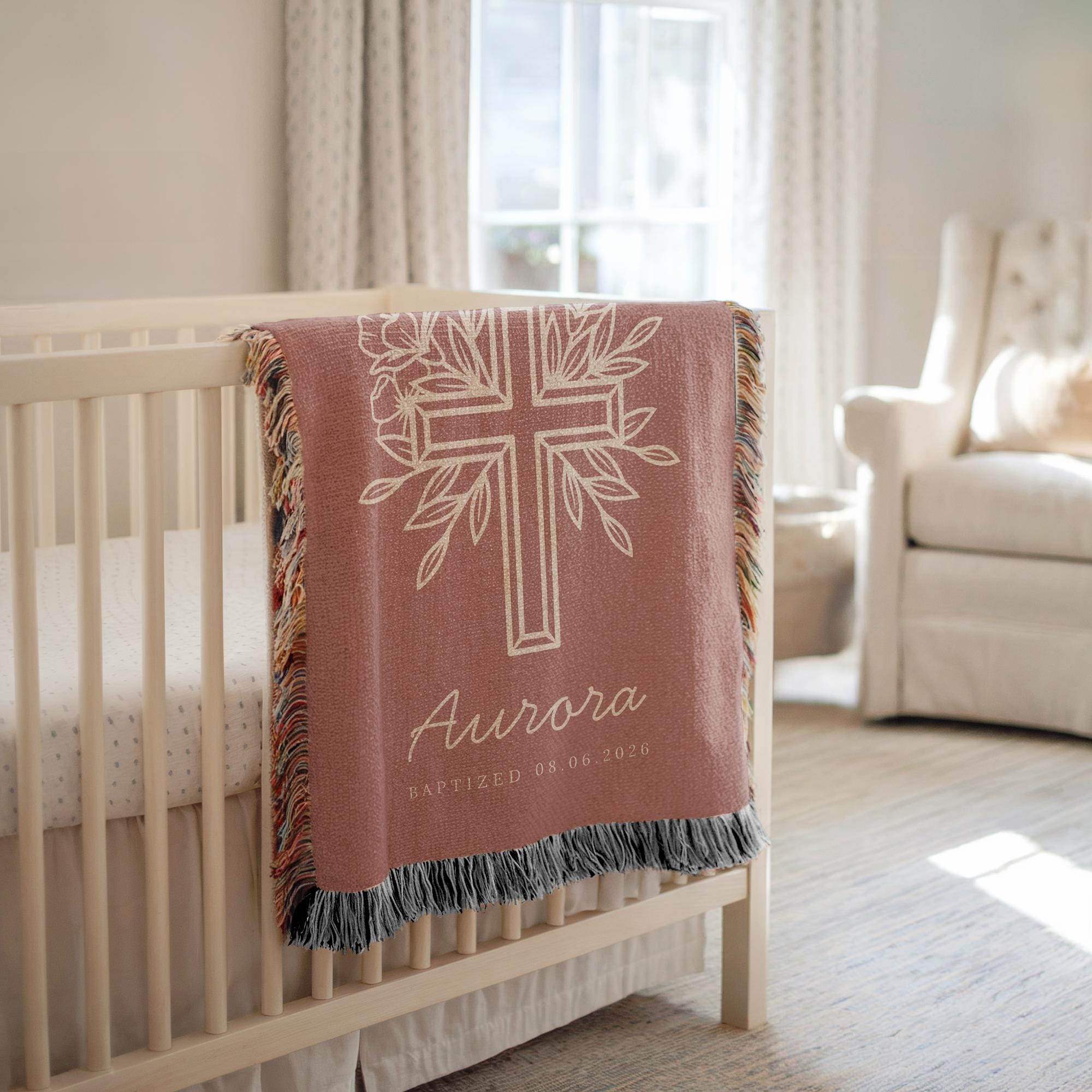Personalized Baptism Blanket with Cross