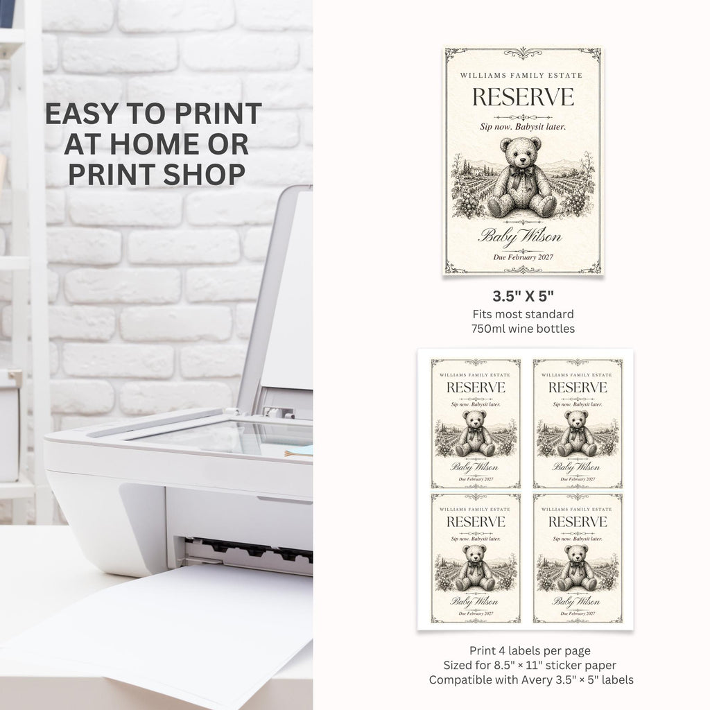 Teddy Bear Pregnancy Announcement Wine Label Template