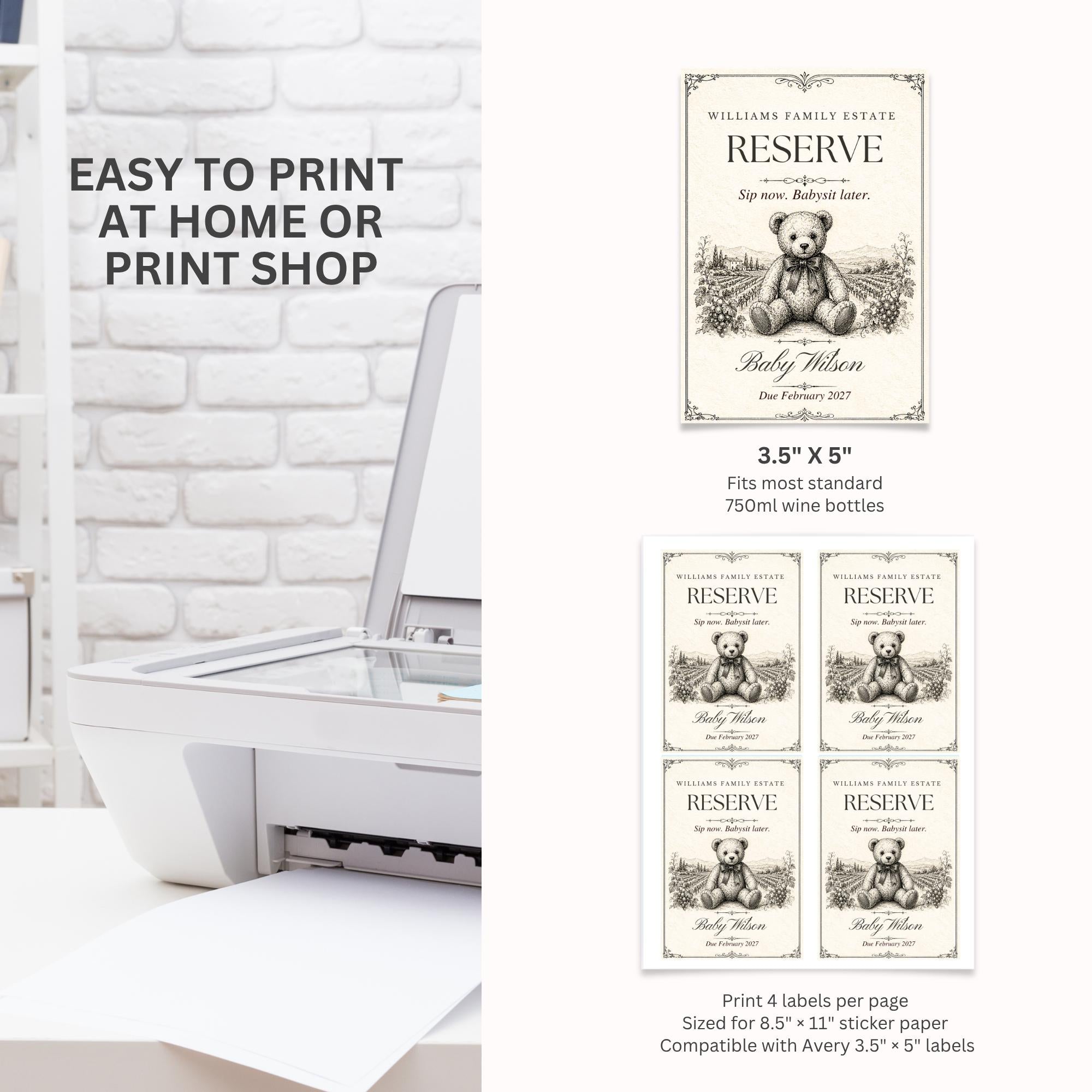 Teddy Bear Pregnancy Announcement Wine Label Template