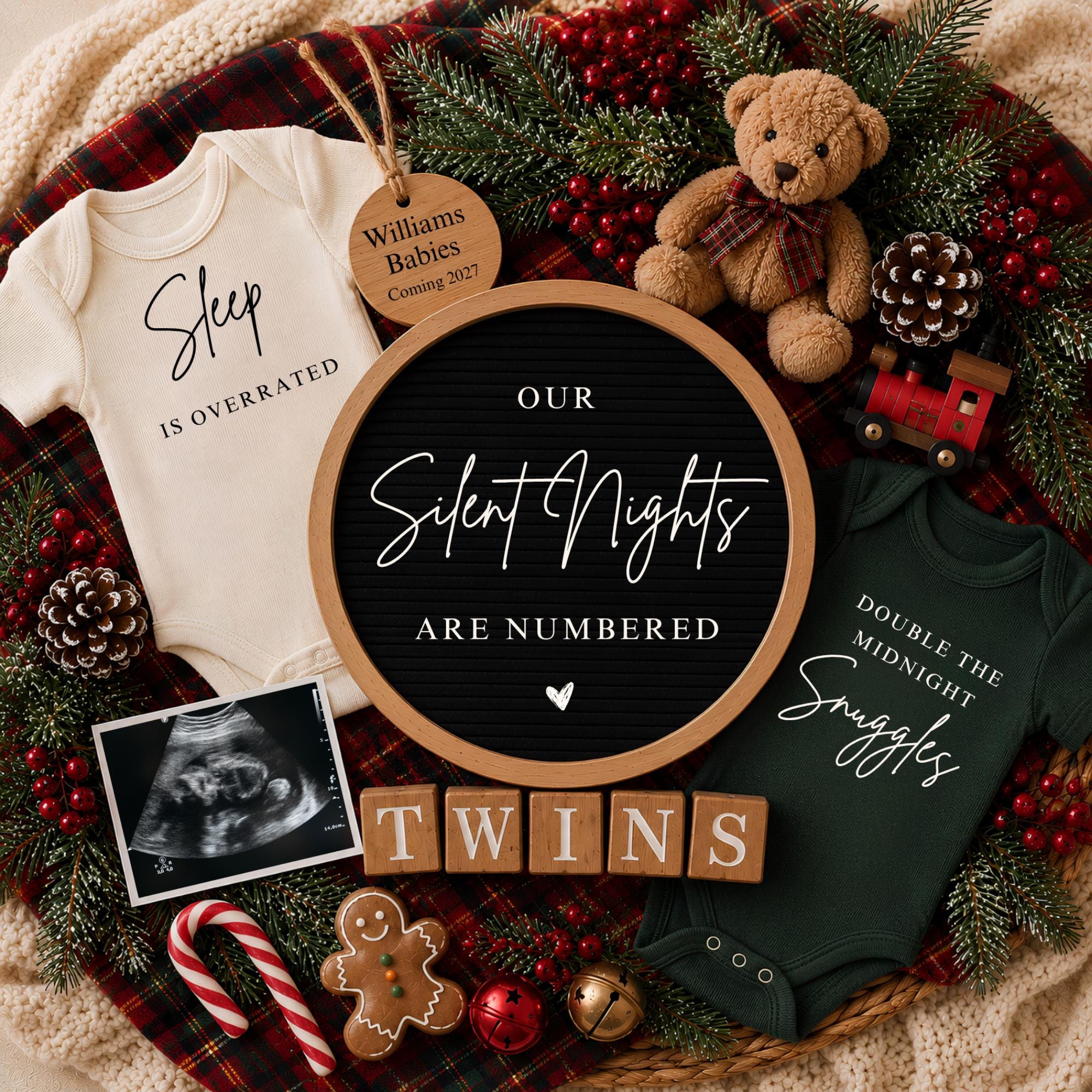 Digital Twins Christmas Pregnancy Announcment Template