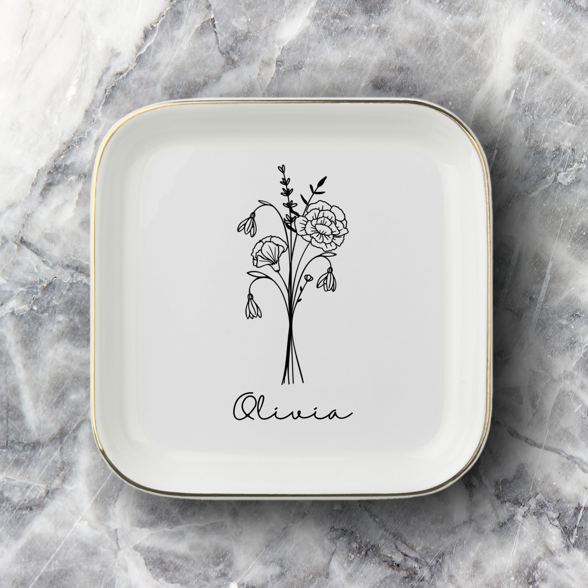 Personalized Birth Month Flower Jewelry Dish