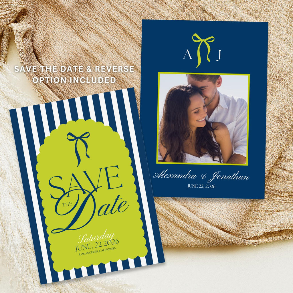 Navy Lime Wedding Invitation Templates