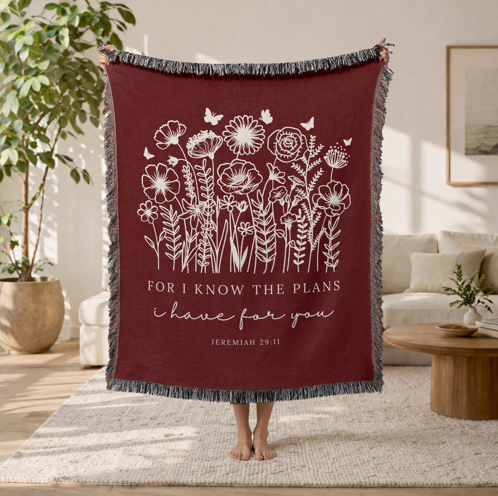 Woven Blanket Christian Gift for Women Jeremiah 29:11 Faith Inspirational Throw Blanket Scripture Gift Sympathy Healing Gift Floral Blanket