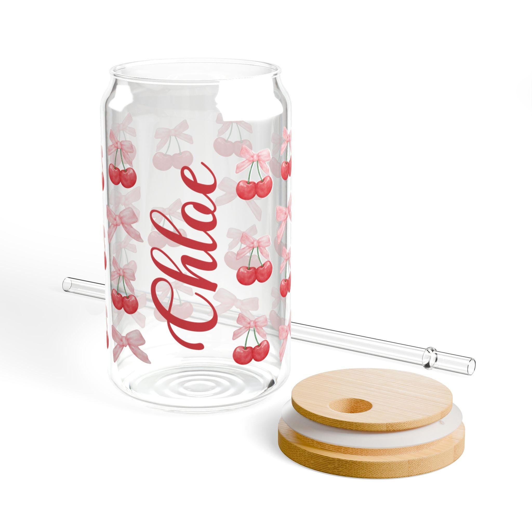 Personalized Cherry Pattern Sipper Glass