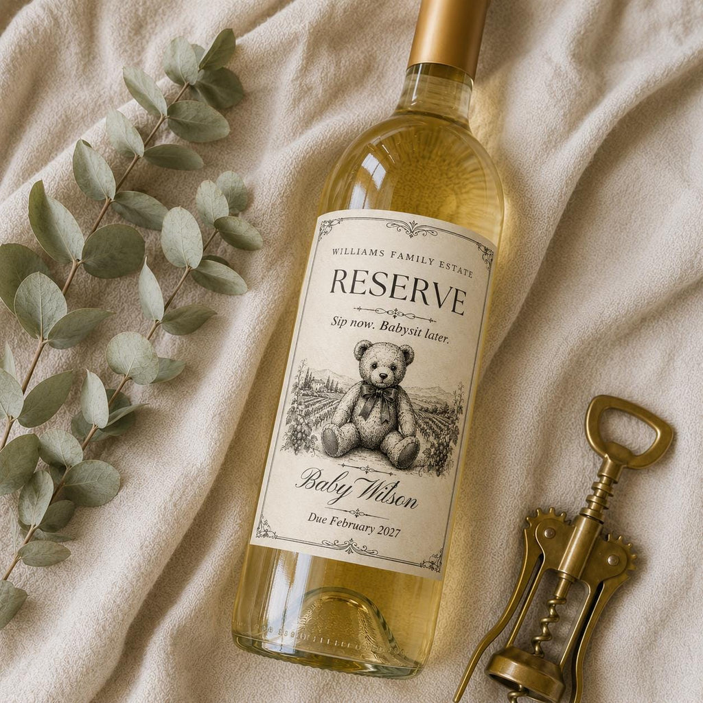 Teddy Bear Pregnancy Announcement Wine Label Template