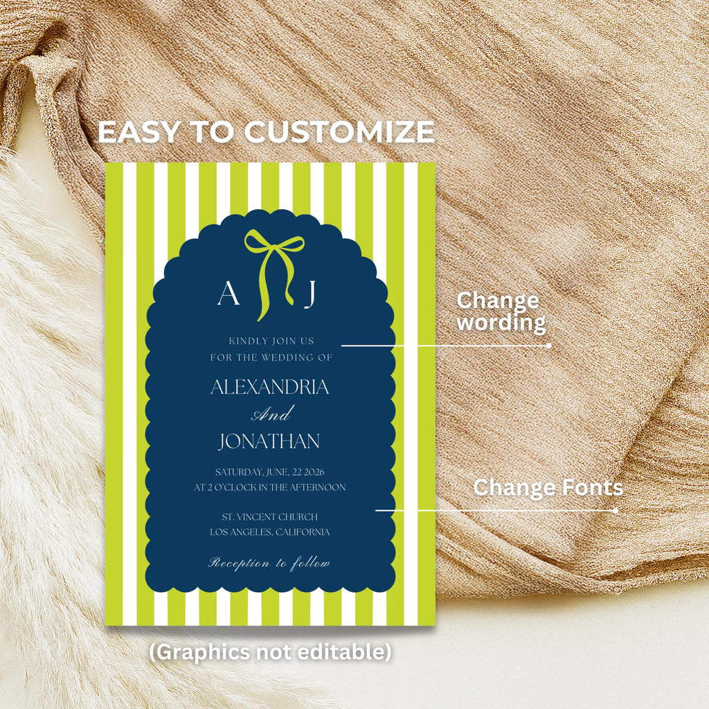 Navy Lime Wedding Invitation Templates