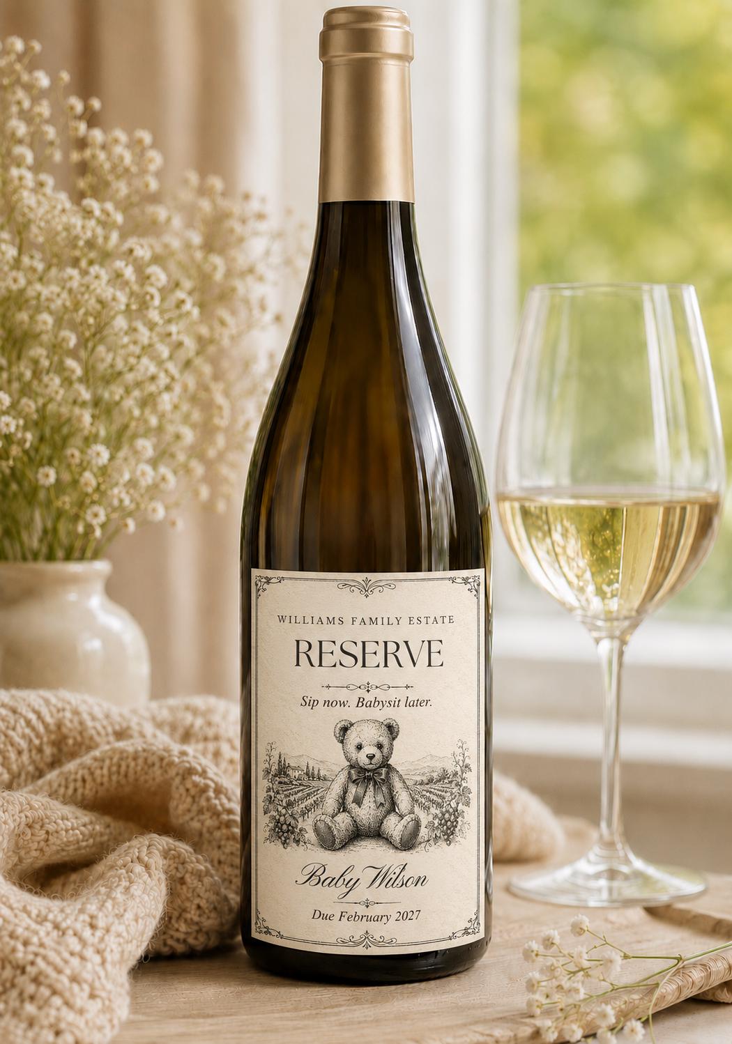 Teddy Bear Pregnancy Announcement Wine Label Template