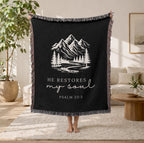 Christian Blanket Psalm 23:3 He Restores My Soul Faith Gift for Women Mom Grandma Scripture Throw Healing Comfort Nature Inspired Blanket