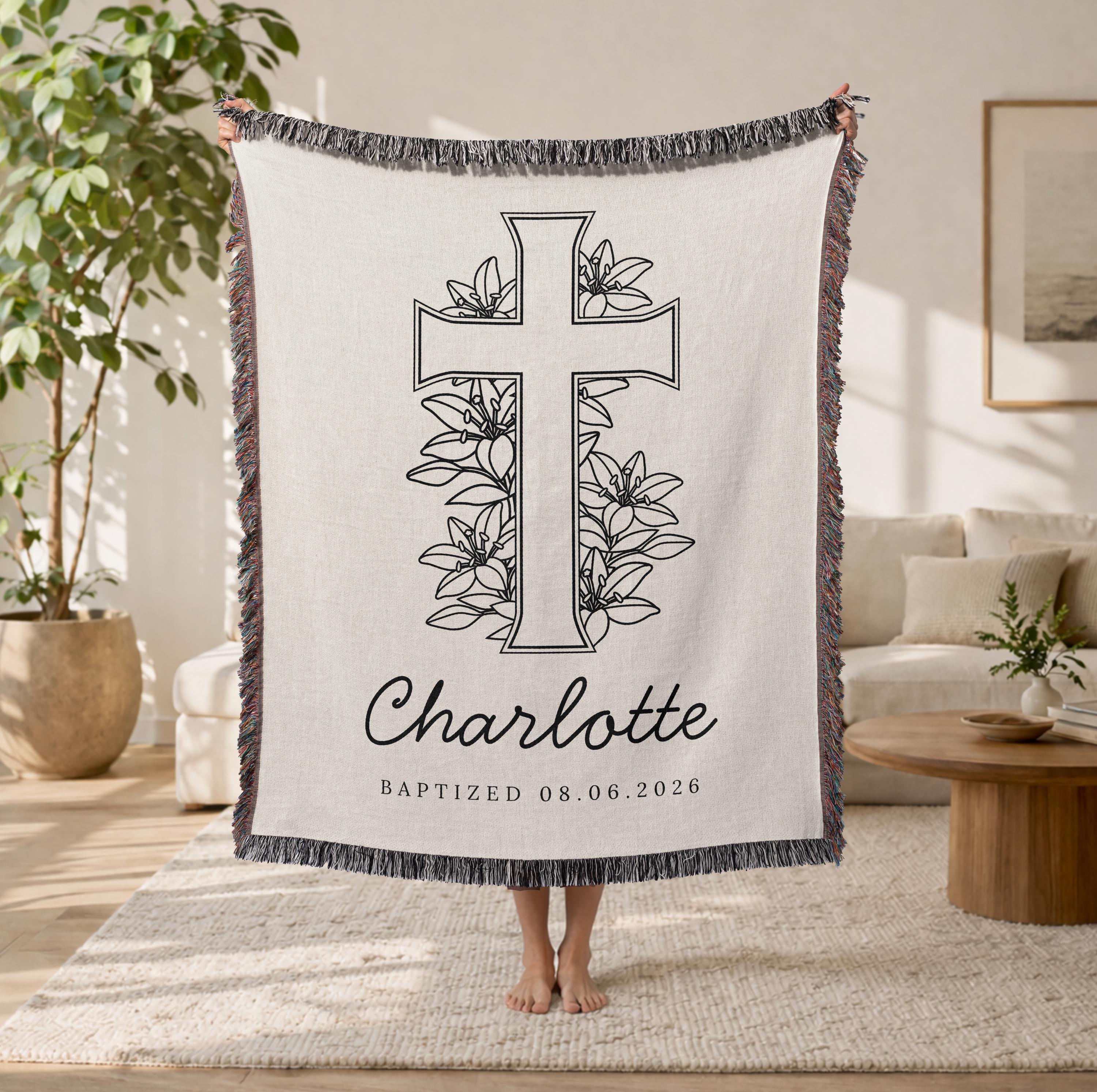 Personalized Baptism Blanket with Cross
