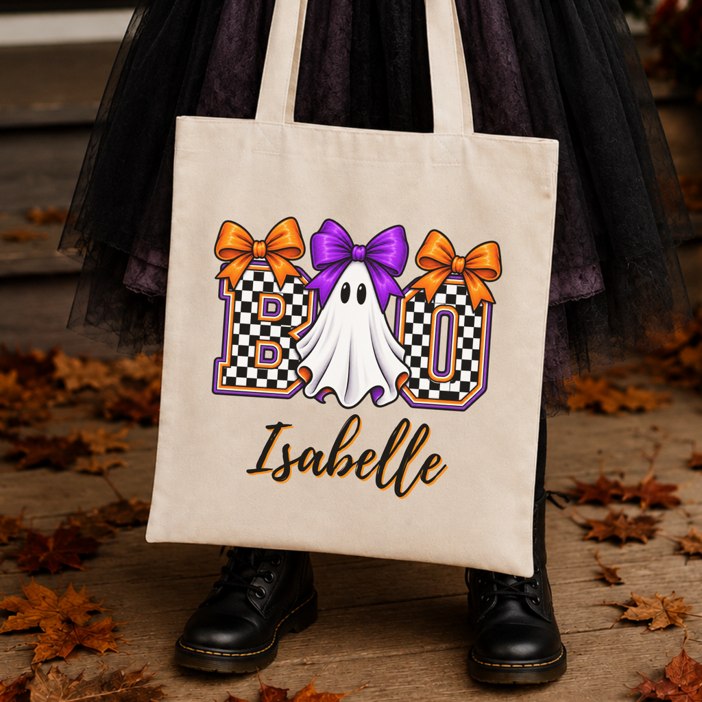 Personalized Retro Ghost Halloween Tote Bag