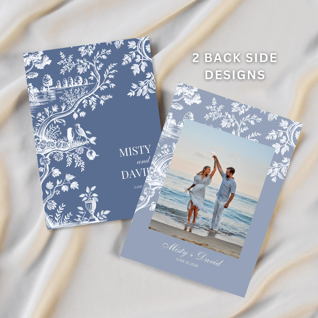 Dusty Blue Toile Wedding Invitation Set