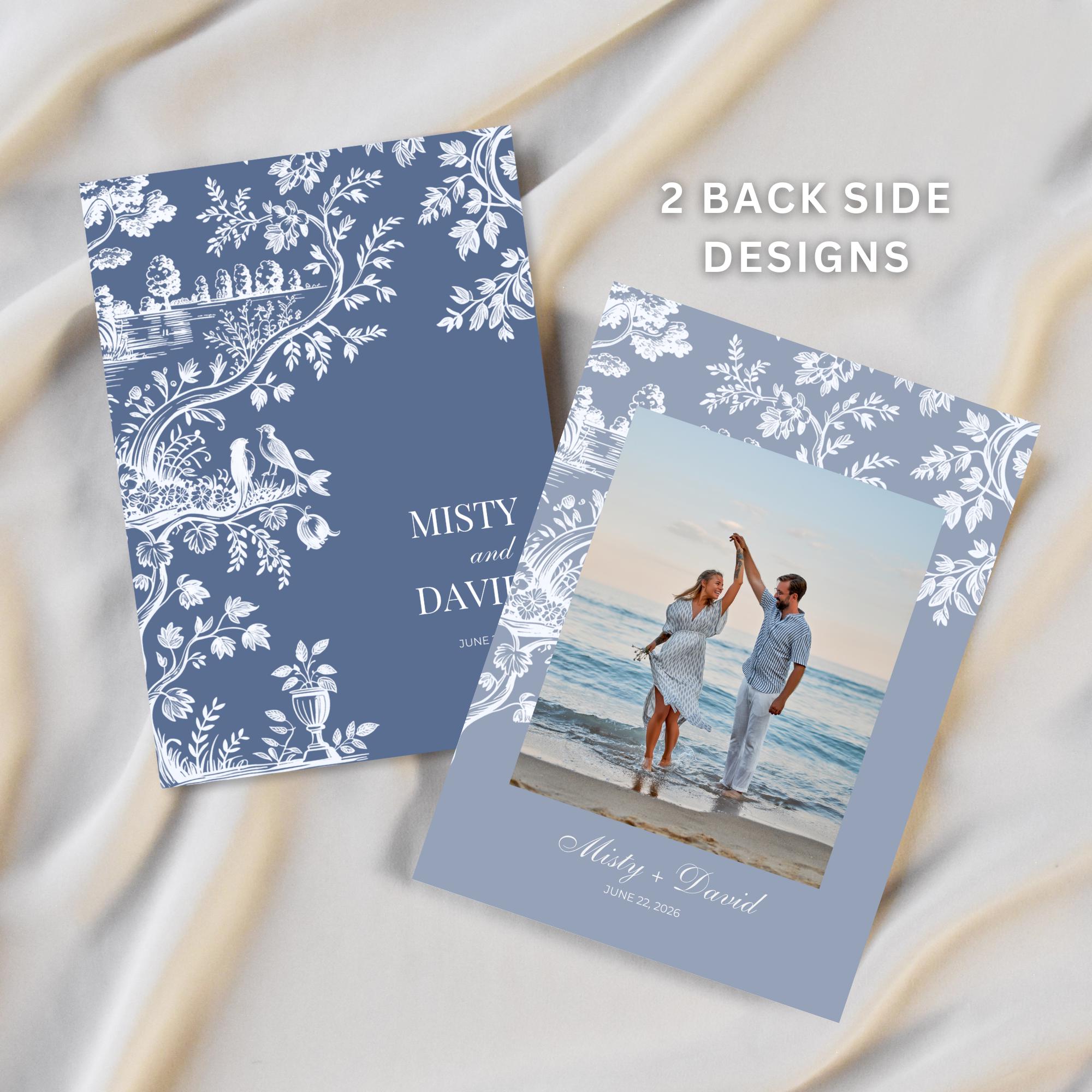 Dusty Blue Toile Wedding Invitation Set