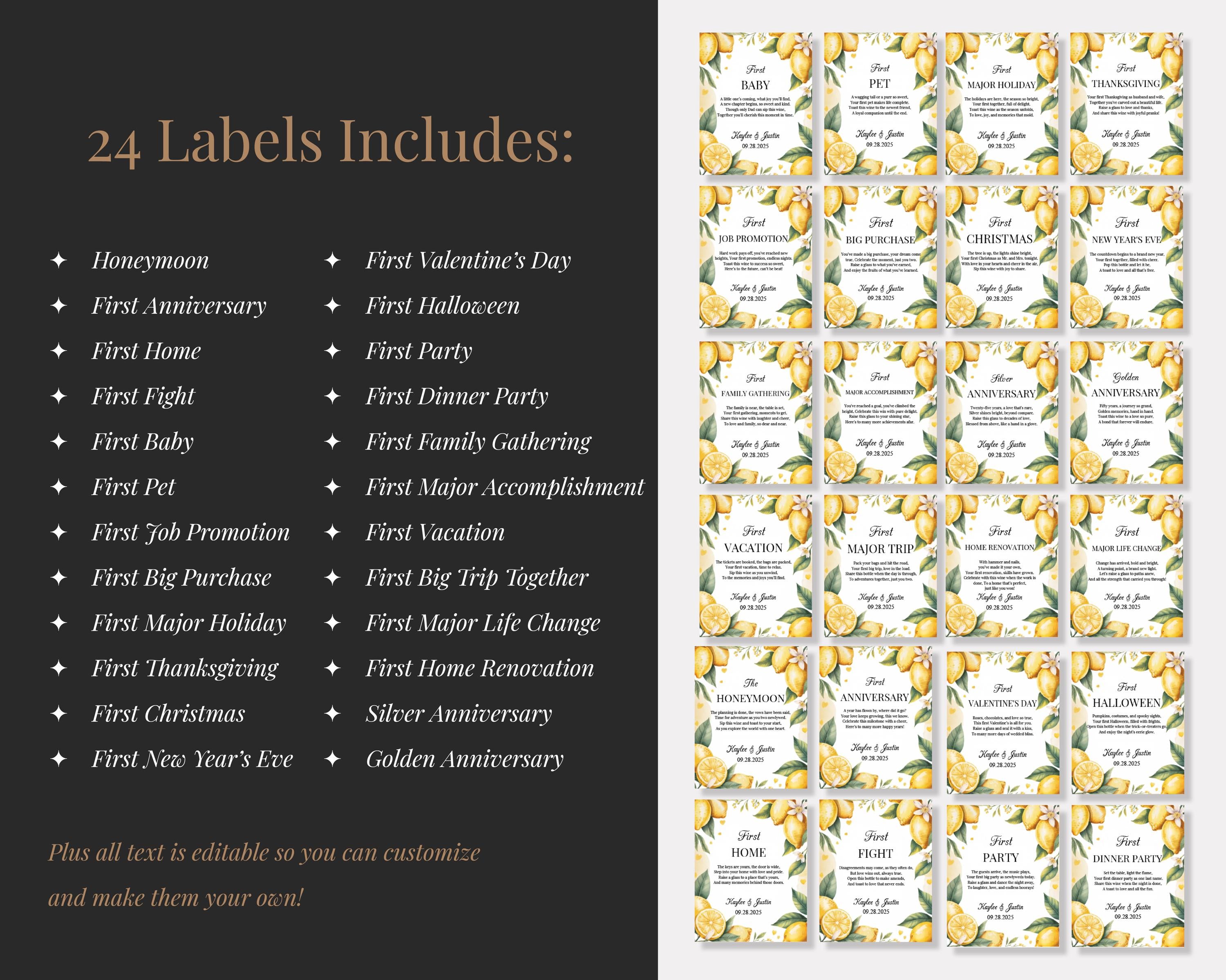 Lemon Wedding Wine Bottle Labels
