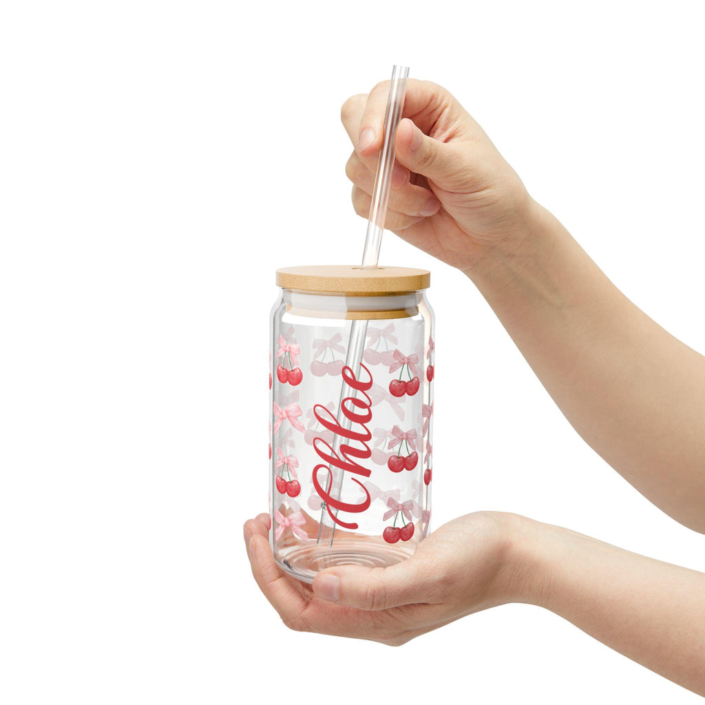 Personalized Cherry Pattern Sipper Glass