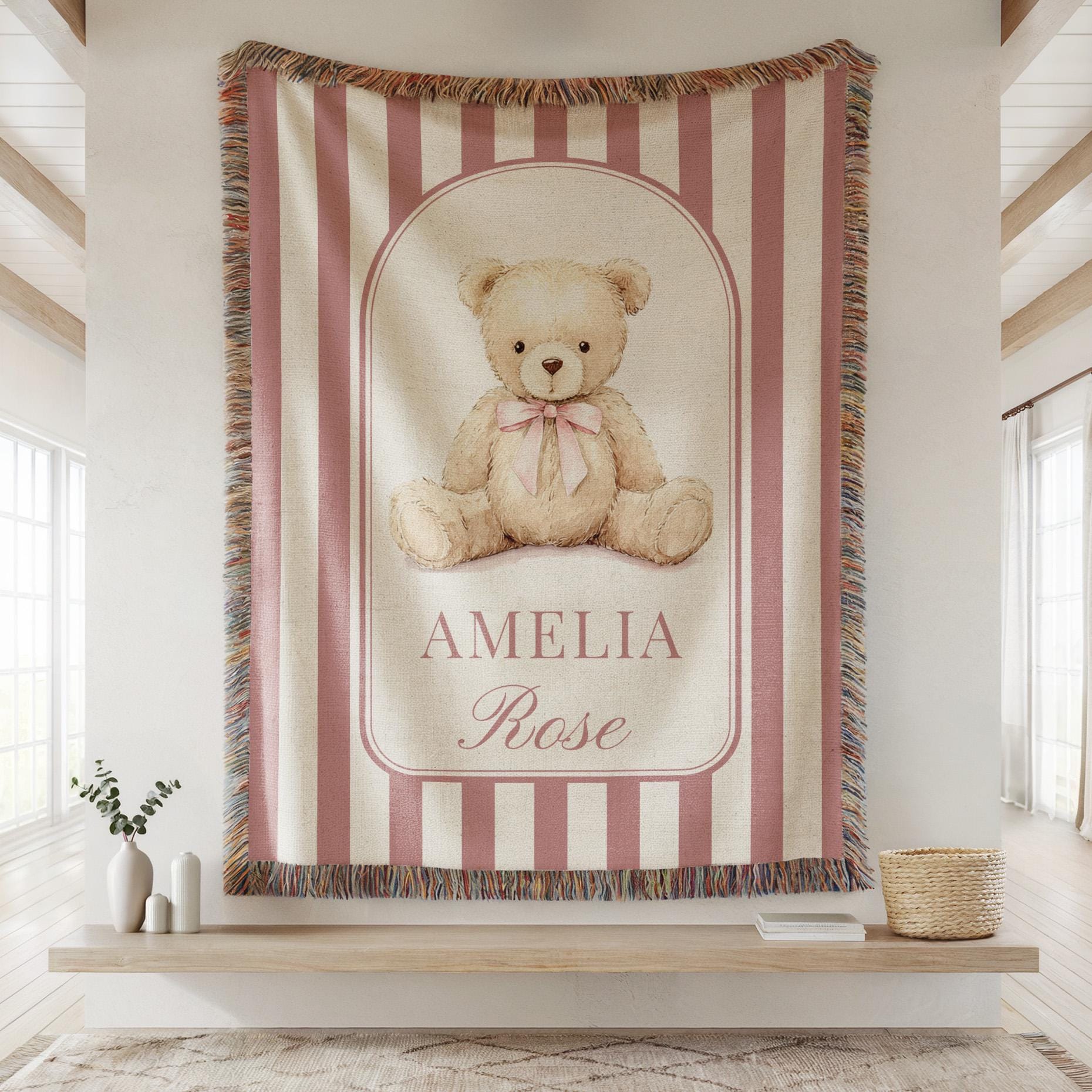 Pink Teddy Bear Baby Blanket