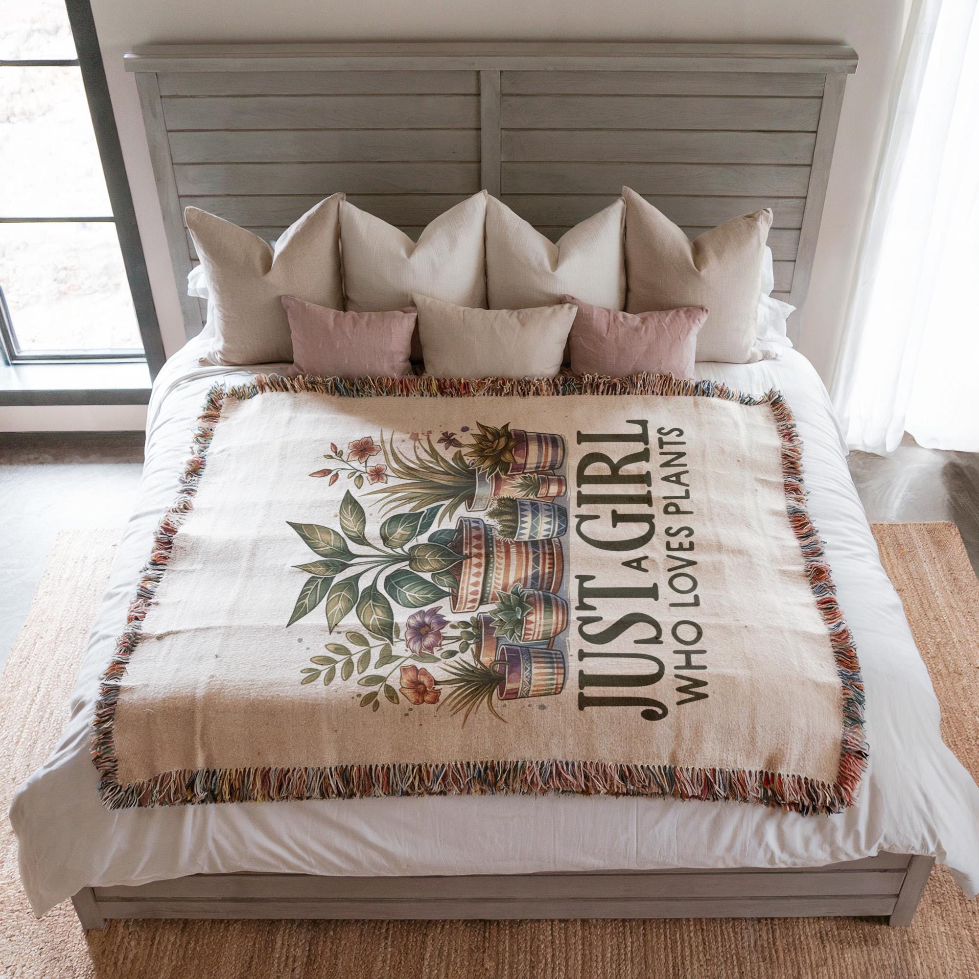 Just a Girl Who Loves Plants Woven Blanket