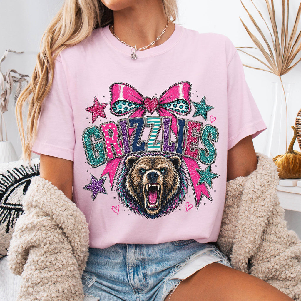 Coquette Faux Glitter Grizzlies Mascot Shirt