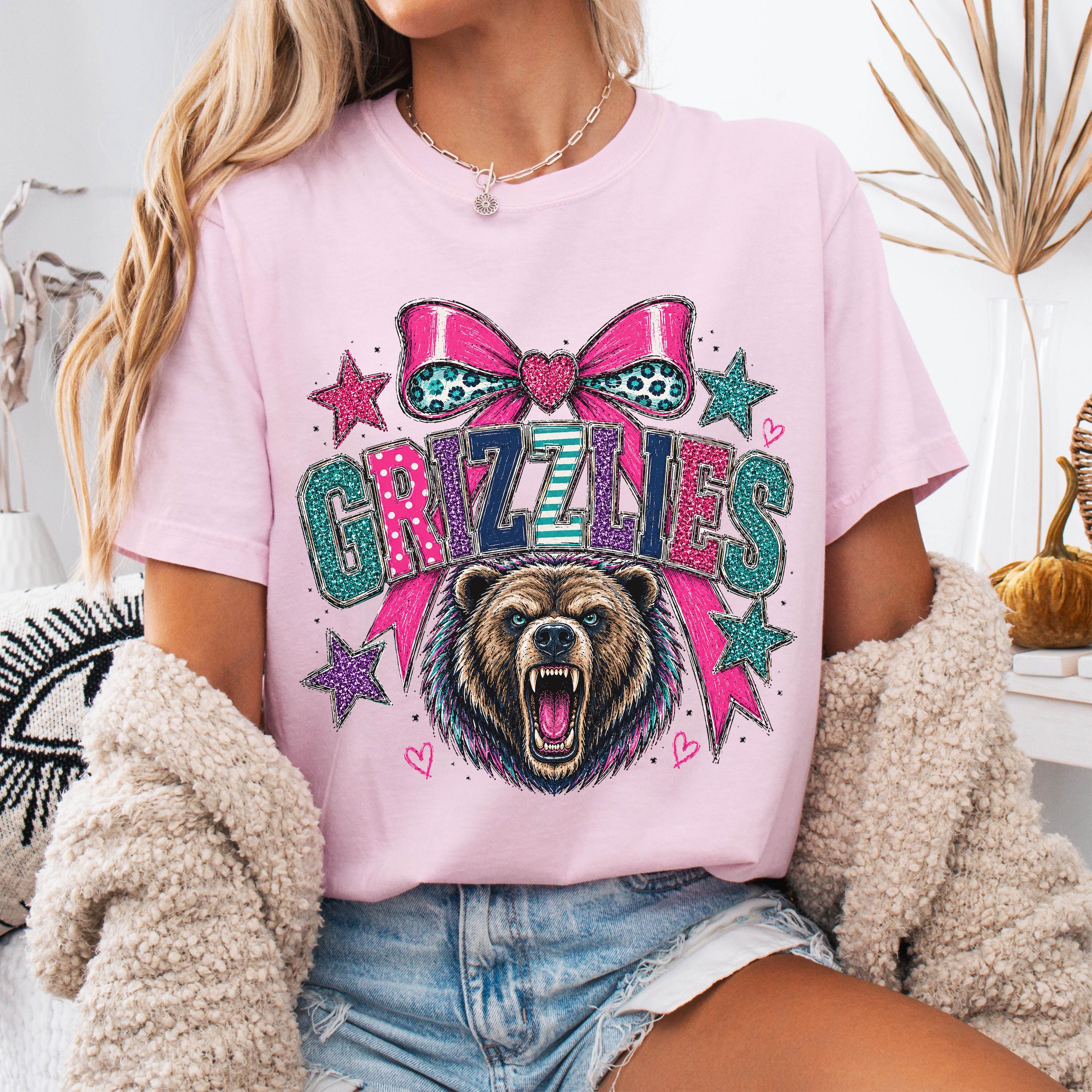 Coquette Faux Glitter Grizzlies Mascot Shirt