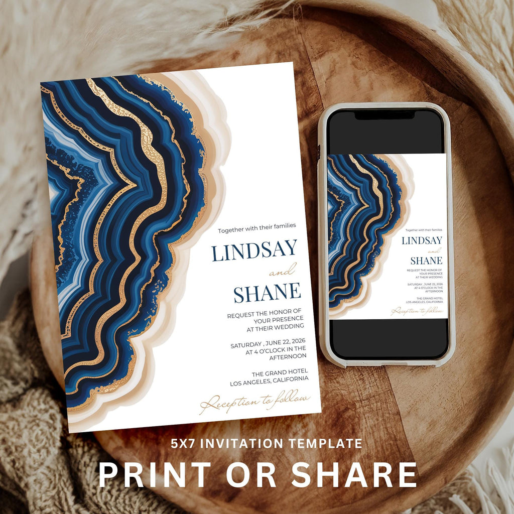 Blue Watercolor Wedding Invitation Template