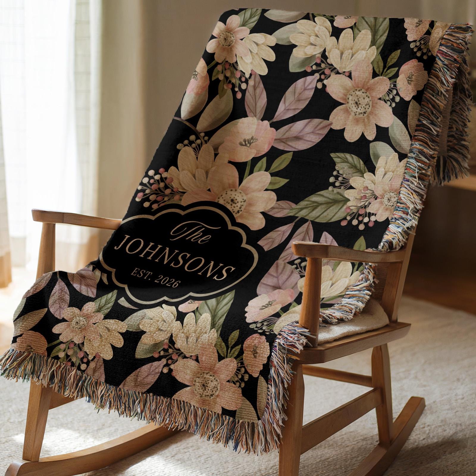 Personalized Floral Woven Blanket