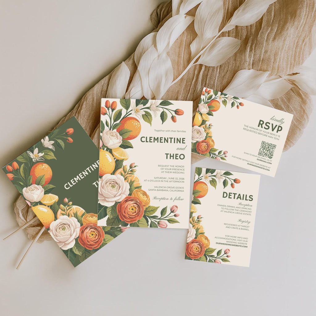 Floral Citrus Wedding Invitation Set