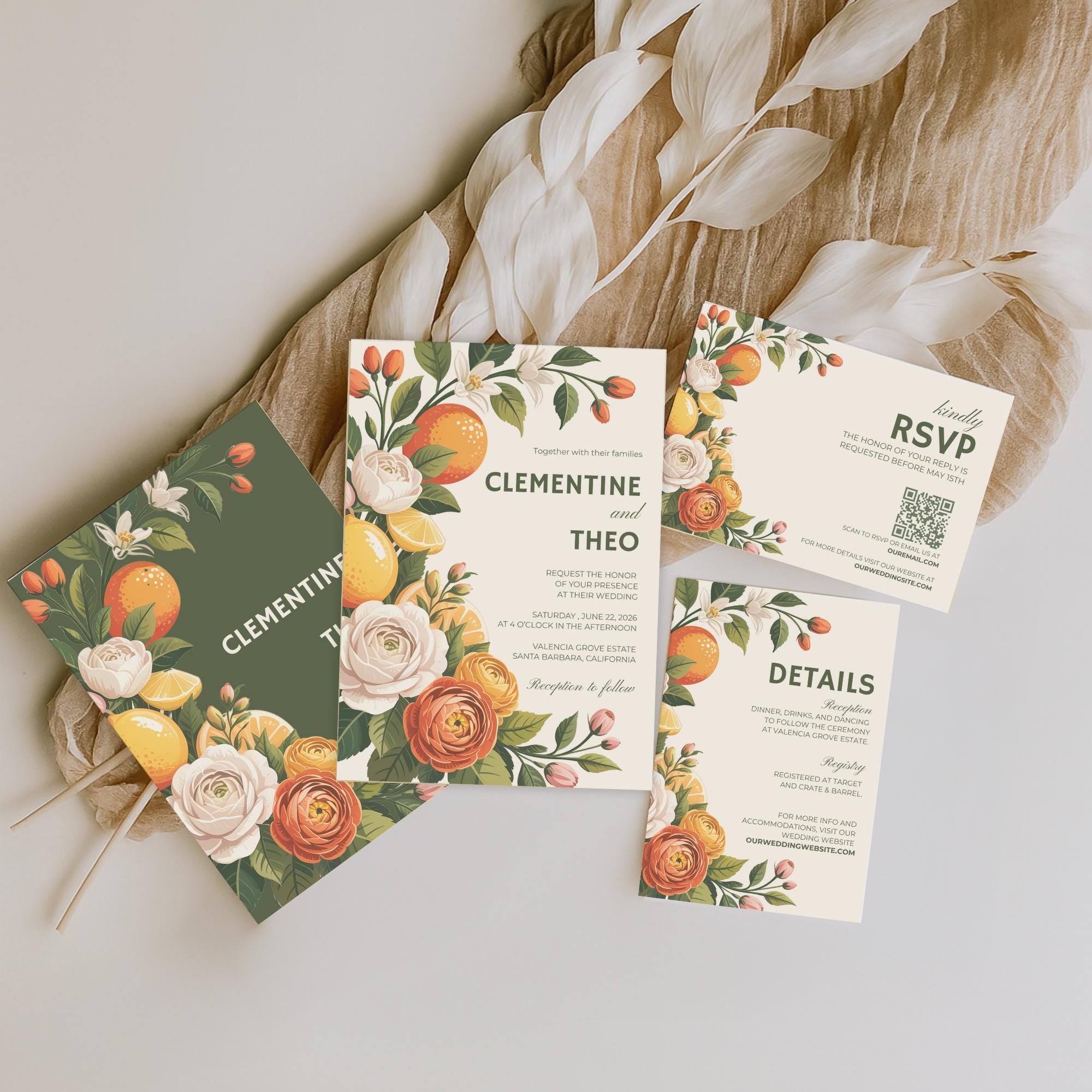 Floral Citrus Wedding Invitation Set