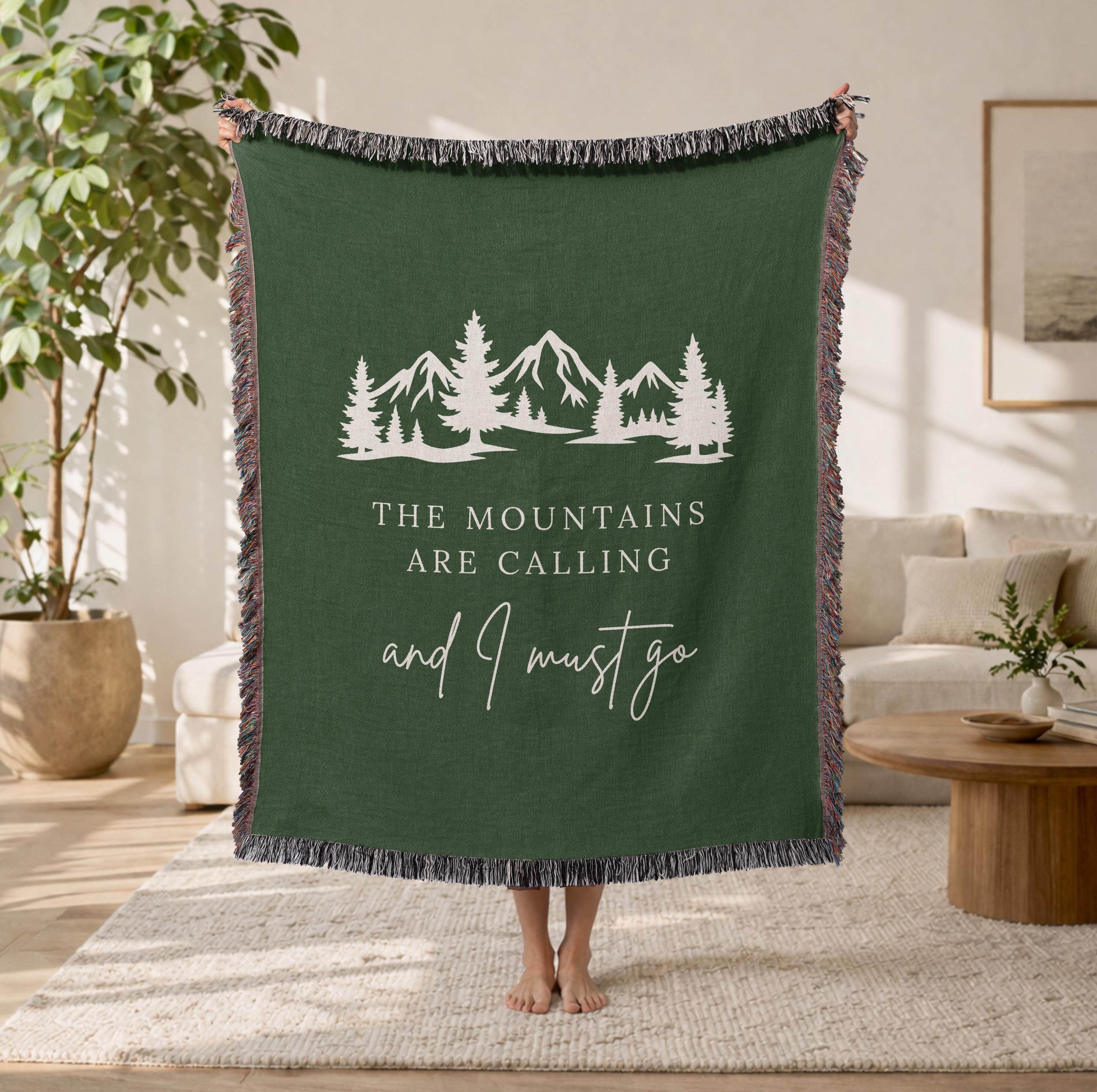 The Mountains Are Calling Woven Blanket