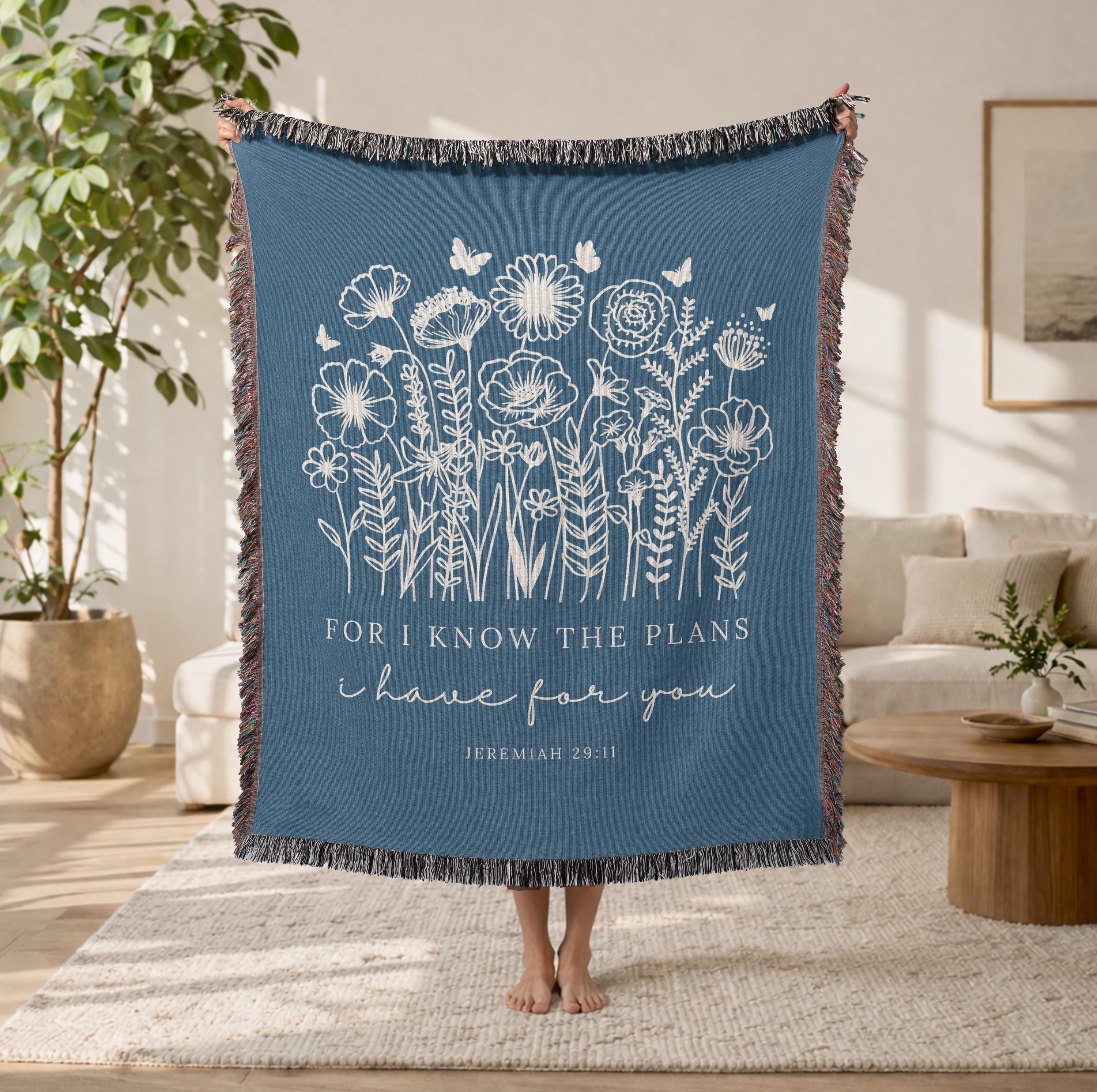 Woven Blanket Christian Gift for Women Jeremiah 29:11 Faith Inspirational Throw Blanket Scripture Gift Sympathy Healing Gift Floral Blanket