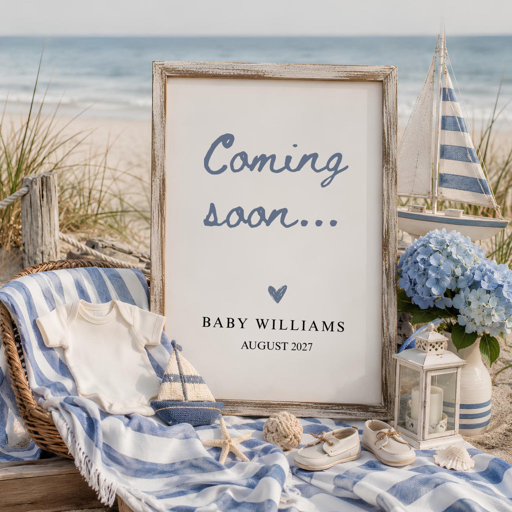 Digital Coastal Beach Pregnancy Announcment Template