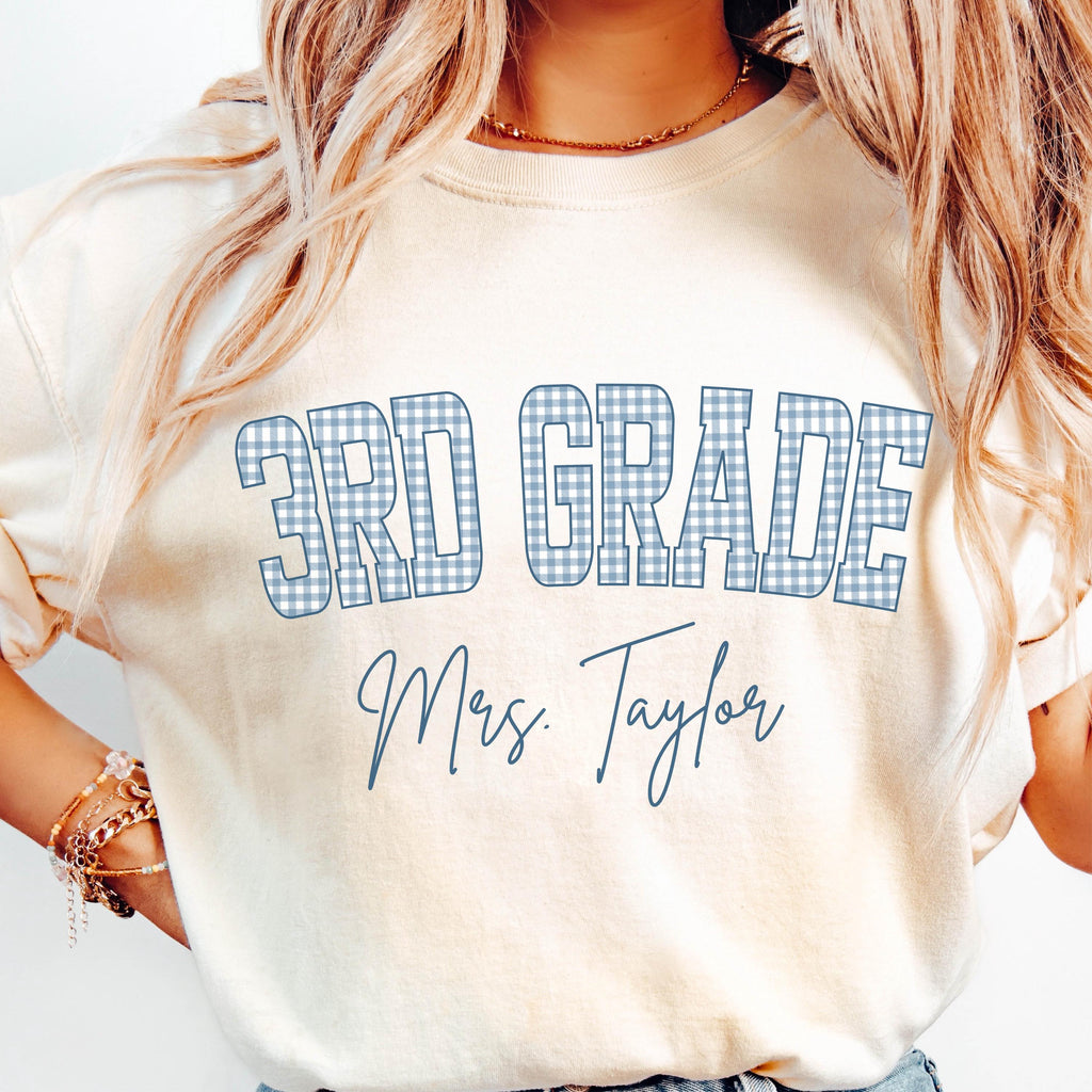 Gingham Teacher Name Tshirt