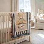 Personalized Teddy Bear Baby Blanket Gift For Baby Shower or First Birthday