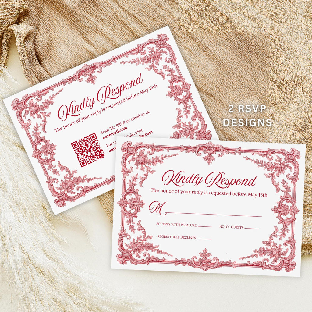 French Toile Rococo Wedding Invitation Bundle