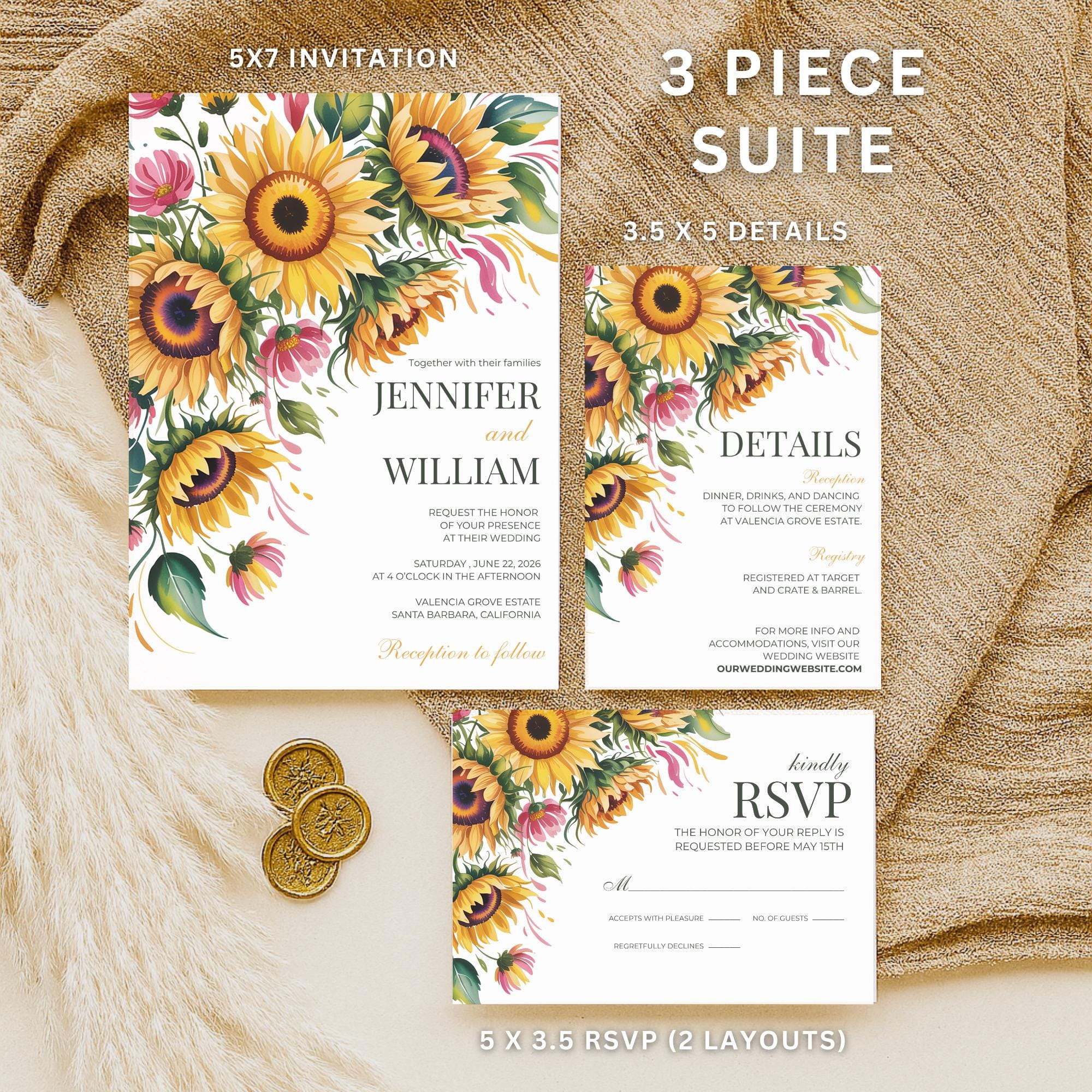 Sunflower Wedding Invitation Set