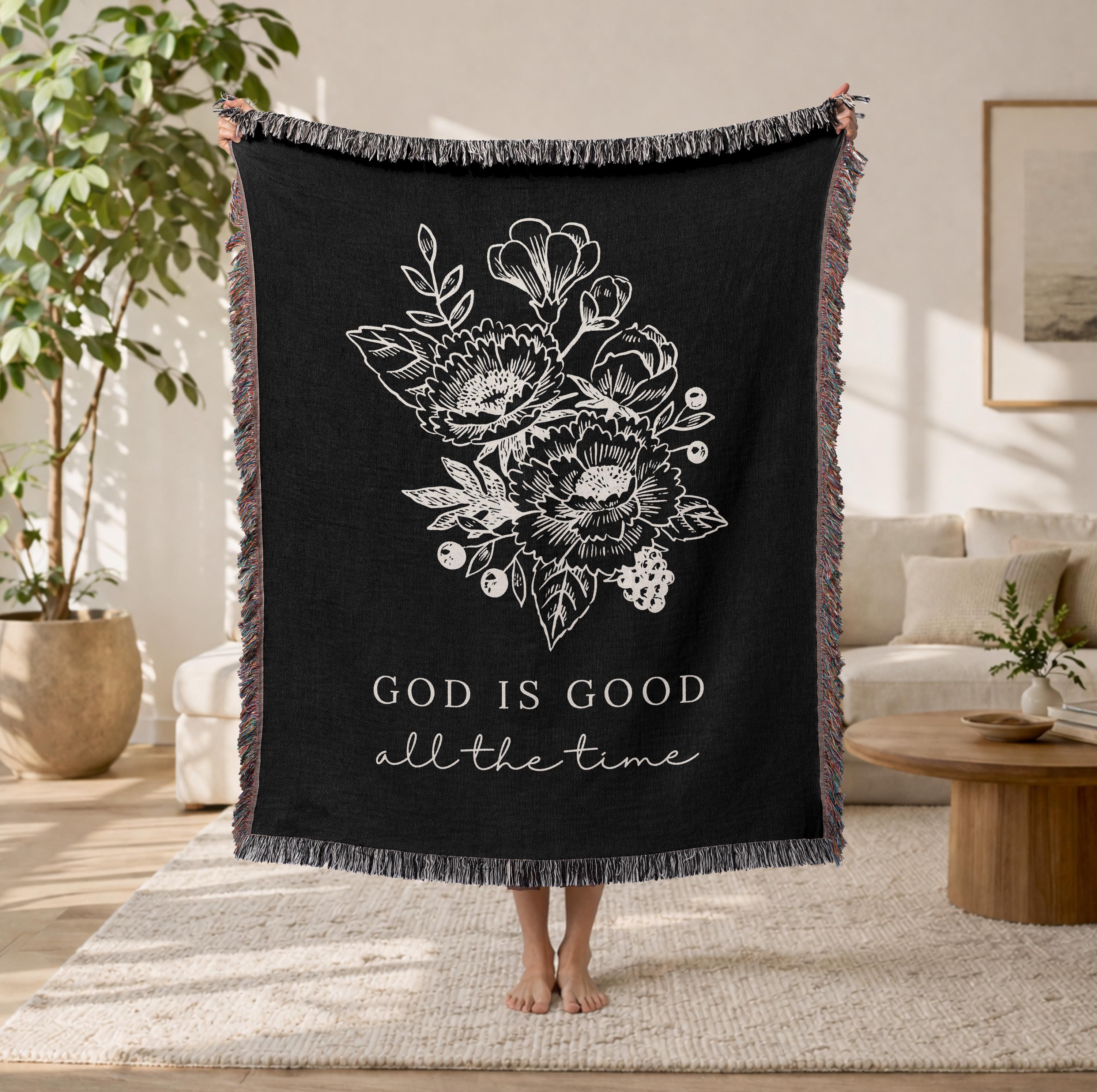 God Is Good All The Time Woven Blanket Faith Gift for Women Mom Grandma Scripture Throw Inspirational Christian Decor Gift