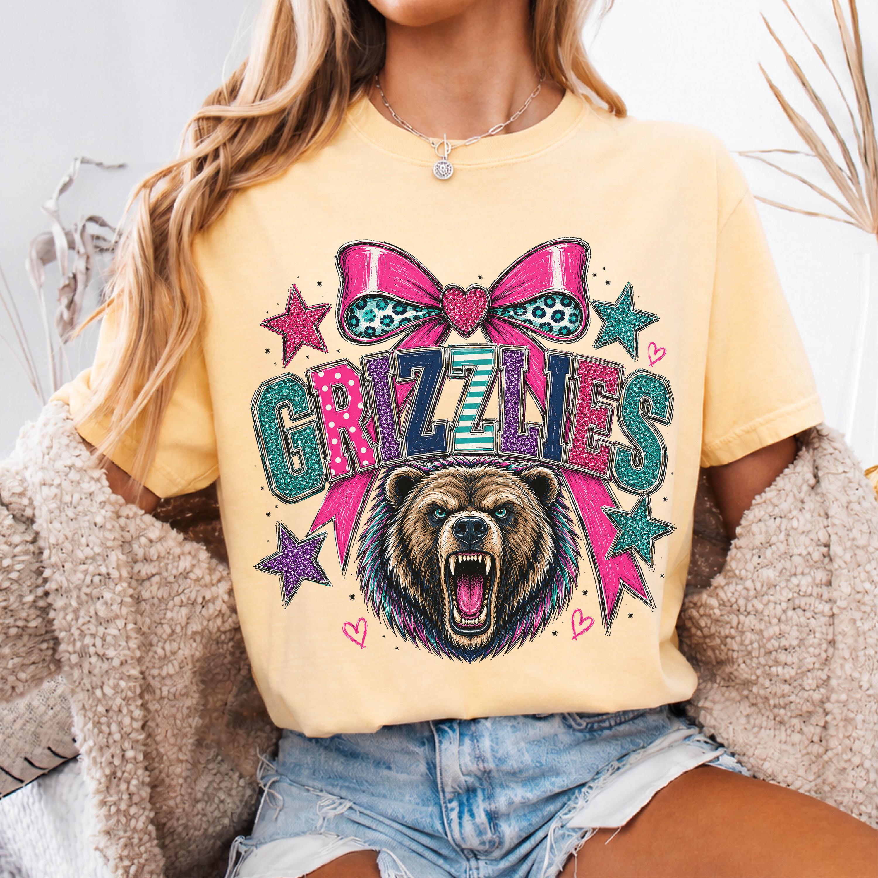 Coquette Faux Glitter Grizzlies Mascot Shirt