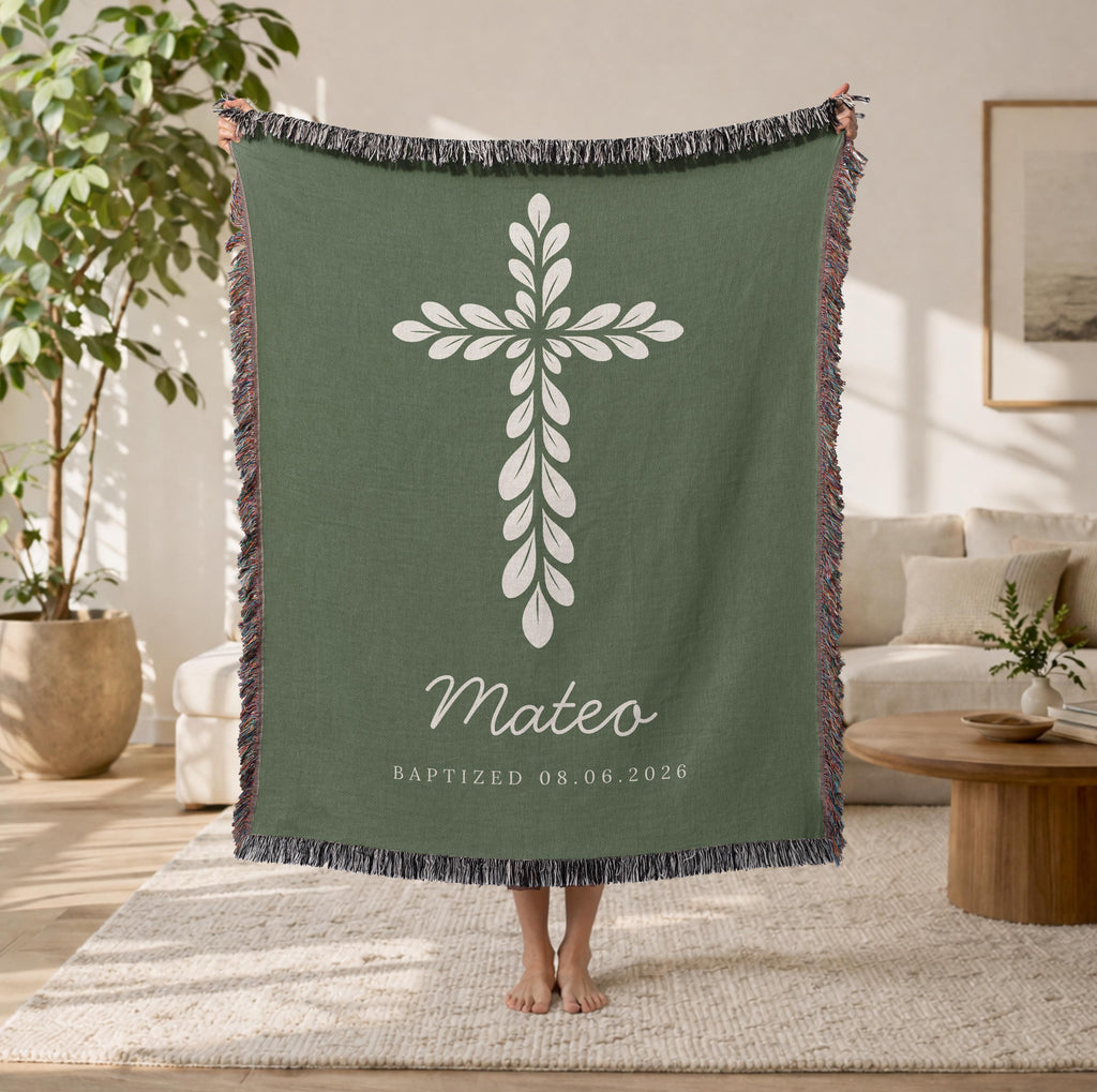 Personalized Baptism Blanket with Cross