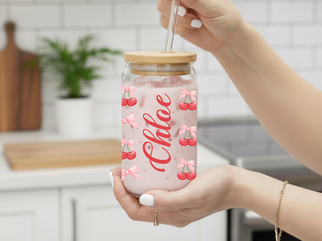 Personalized Cherry Pattern Sipper Glass